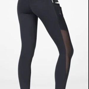 Fabletics Black Mid Rise Leggings with Mesh Side Panels & Pockets